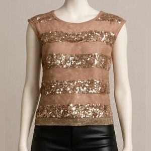 Chloe K Pink Sleeveless Tank Lace Sequins Base Layer Going Out Nylon Sz S